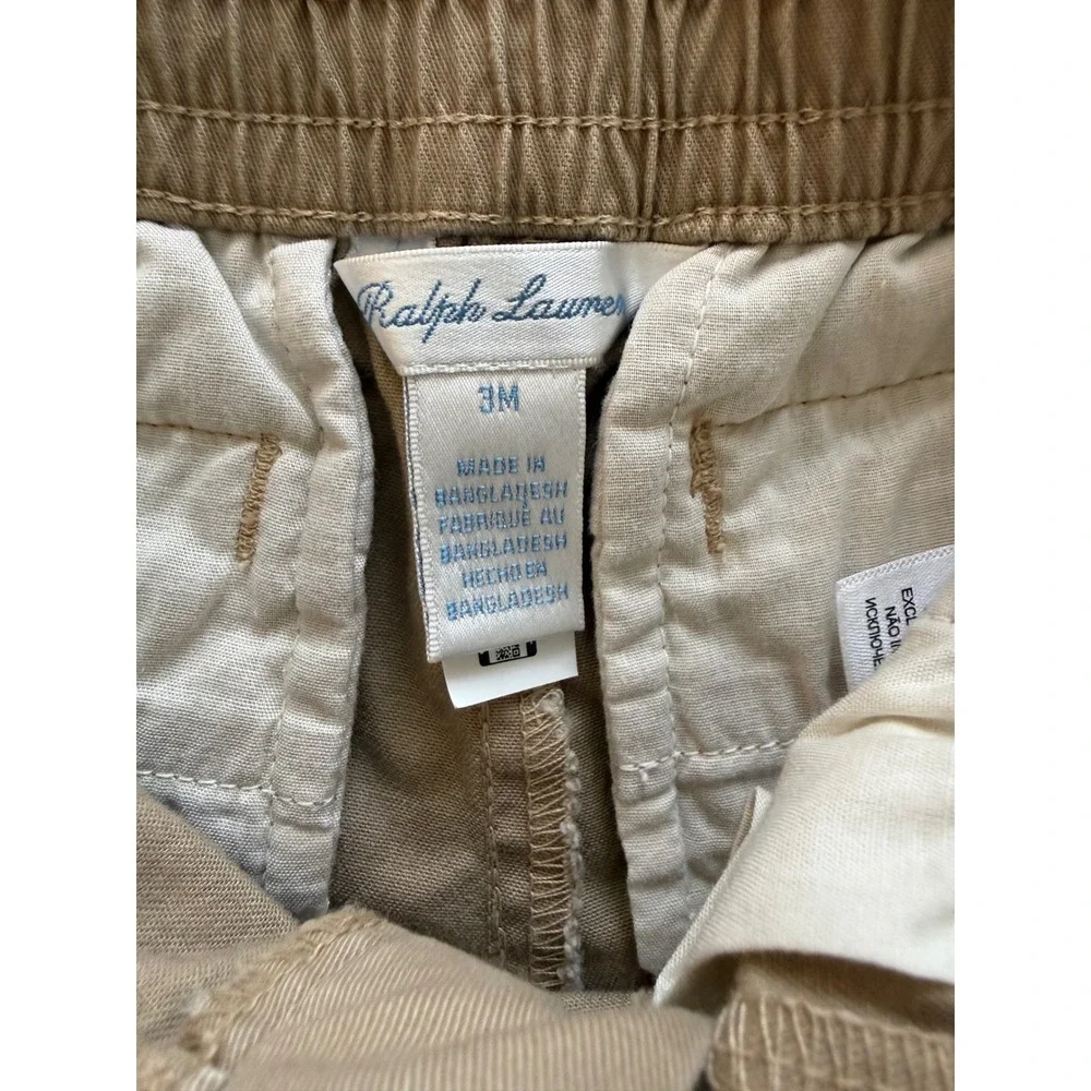 Ralph Lauren Baby Khaki Short Size 3 Months Tan Cotton Stretch Infant Resortwear